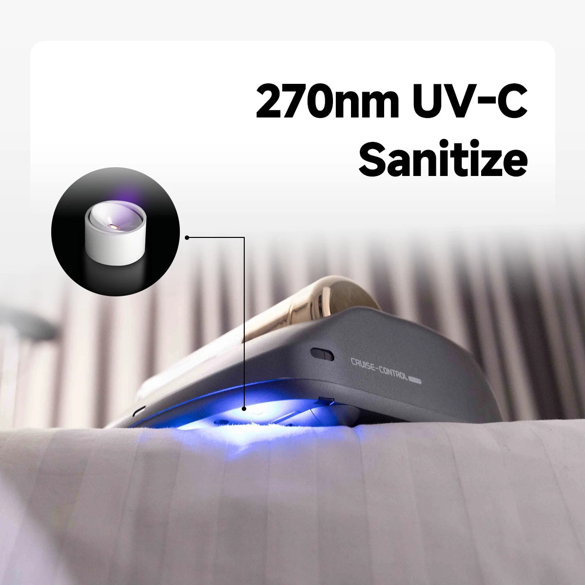 270nm UV-C Light Sanitizer Vacuum Eliminating 99.9% Bacteria on Bed and Sofa